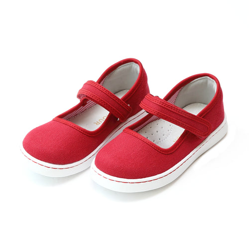 L'Amour Girls Jenna Red Canvas Playground Mary Jane - Lamourshoes.com