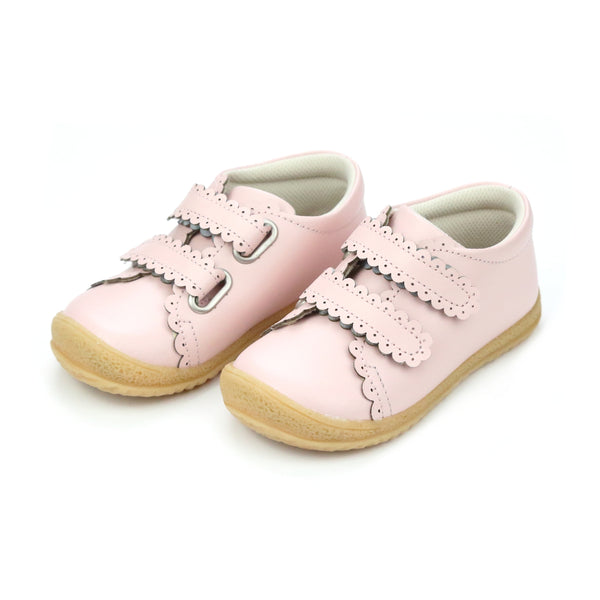 L'Amour Shoes  Girls Marisa Pink Scalloped Double Strap Sneaker