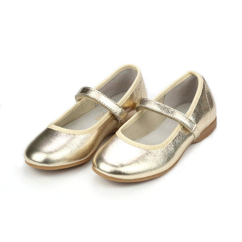 Toddler Girl's Gold Flat - Maura Flat with Piping - L'Amour Shoes