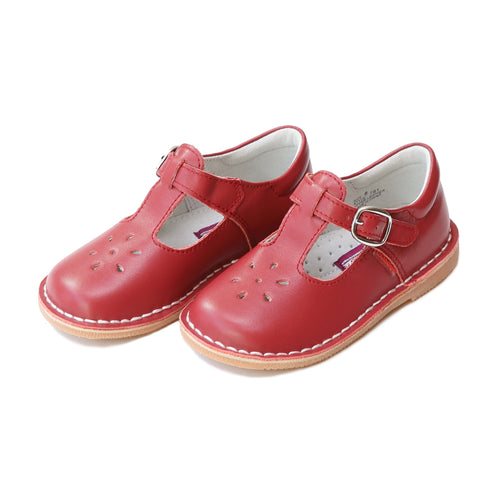 Joy Classic Red Leather Stitch Down T-Strap Mary Jane - Lamourshoes.com