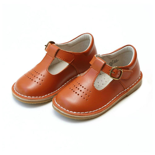 Cecile Spicy Orange T-Strap Dotted Punch Stitch Down Vintage Style Mary Jane- L'Amour Shoes