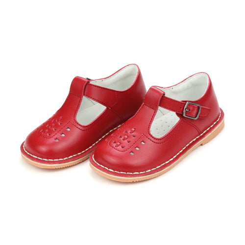 Toddler Girl's Red T-Strap Flat - School Shoe -Kaia Vintage Inspired Mary Jane