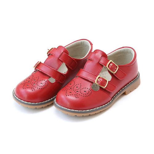 Beatrix English Red Double T-Strap Leather Mary Jane - L'Amour Shoes