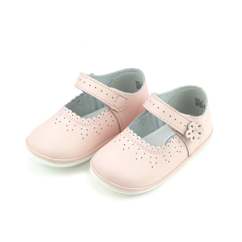 Mia Scalloped Pink Leather Mary Jane (Baby) - Angel Baby Shoes