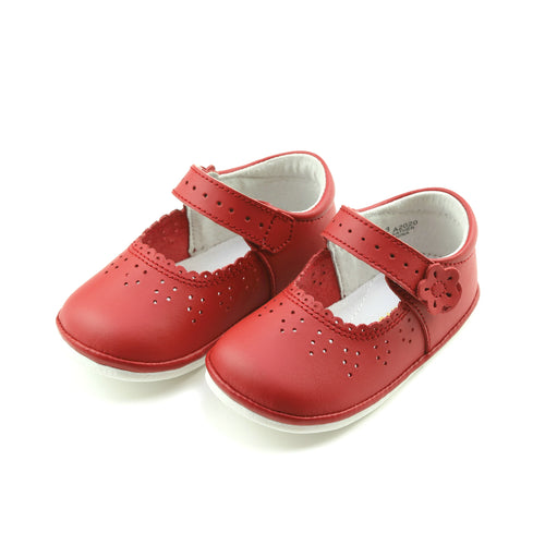 Mia Scalloped Red Leather Mary Jane (Baby) - Angel Baby Shoes