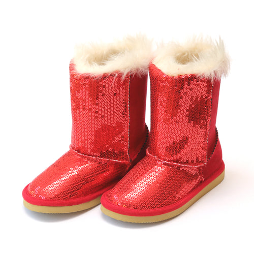L'Amour Carol Girl's Holiday Red Sequin Boot - Lamourshoes.com