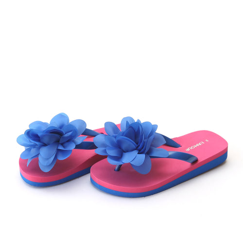 L'Amour Girls Joyce Royal Blue Flower EVA Flip Flop - Lamourshoes.com