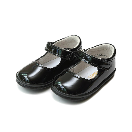 Cara Black Scalloped Mary Jane (Baby) - Angel Baby Shoes