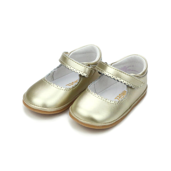Baby Girl's Gold Scalloped Leather Mary Jane - Cara Angel Baby Shoes
