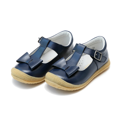 L'Amour Girls Emma Navy Bow T-Strap Mary Jane - Lamourshoes.com