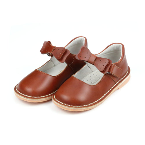 Toddler Girls' Cognac Iris Bow Strap Mary Jane Flat - L'Amour Shoes