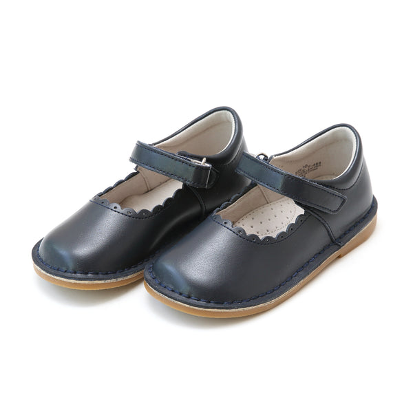 L'Amour Shoes Caitlin Navy Scalloped Stitch Down Mary Jane - Lamourshoes.com