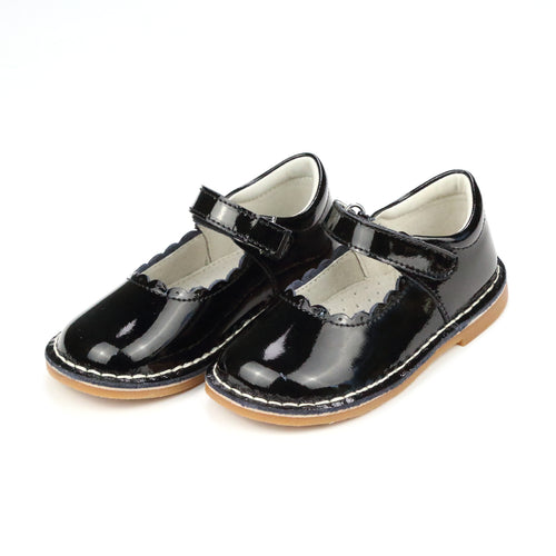 Toddler Girl's Patent Black Mary Jane - Caitlin Scalloped Flat - L'Amour Shoes