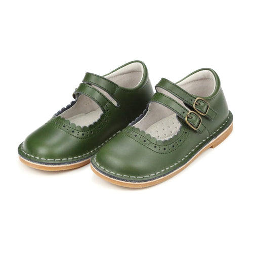 Toddler Girl's  Green Leather Dress Shoe - Tatiana Double Strap Mary Jane
