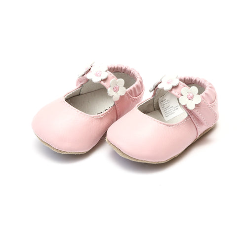 Hope Pink Soft Leather Flower Strap Crib Mary Jane (Infant) - L'Amour Baby Shoes - Newborn Infant Shoes