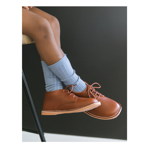 Tuck Stitch Down Mid-Top Cognac Lace Up Shoe - L'Amour Shoes - Boys Boots