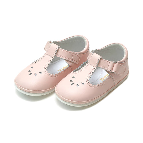 Dottie Scalloped Pink T-Strap Mary Jane (Baby) - Angel Baby Shoes