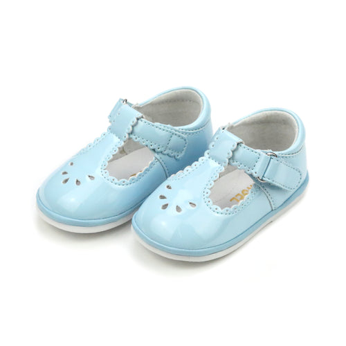 Dottie Patent Sky Blue Scalloped T-Strap Mary Jane (Baby) - Angel Baby Shoes - L'Amour Shoes
