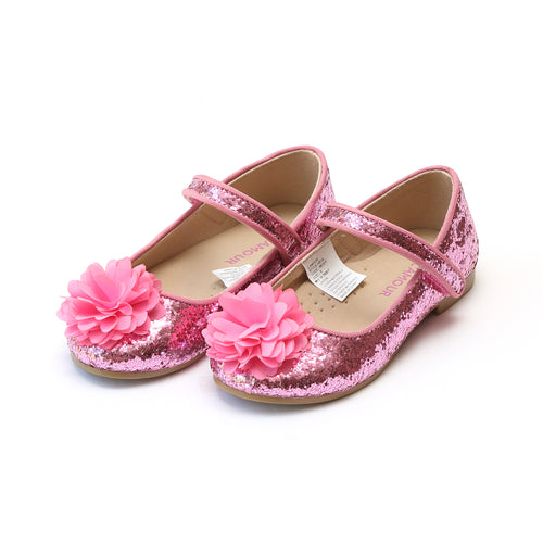 Alice Pink Sparkly Glitter Flower Flat - L'Amour Flats