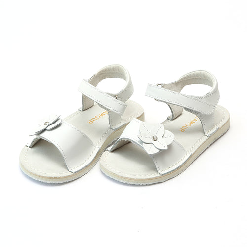 L'Amour Girls Kaylee White Stitch Down Open Toe Leather Sandal - Lamourshoes.com