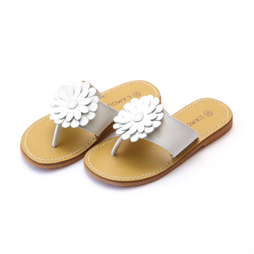 Savannah White Leather Double Trouble Flower Thong Sandal - L'Amour Shoes