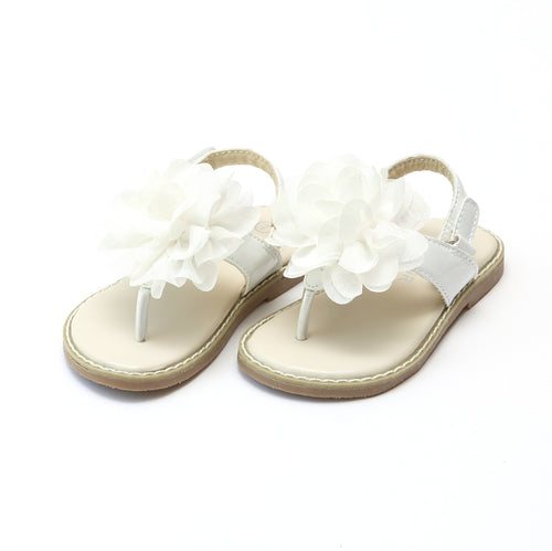 L'Amour Girls Matilda Special Occasion White Flower Thong Sandal - lamourshoes.com