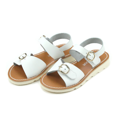 Hera Buckled White Sandal - L'Amour Shoes - Girls Toddler Wedge Sandal