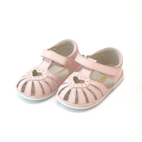 Angel Baby Girls Emmie Pink Open Heart Caged Leather Sandal (Baby)