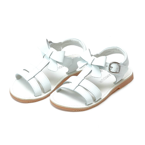 L'Amour Girls Janie White Bow Double Strap Open Toe Sandal - Lamourshoes.com - Toddler Fashion Sandal
