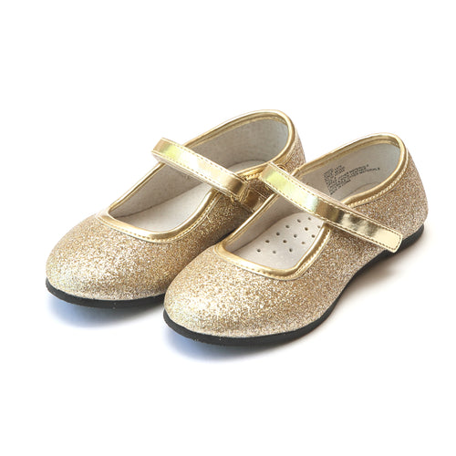 Eloise Gold Glitter Special Occasion Almond Shaped Flat - Angel Shoes