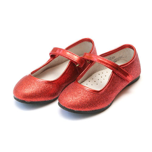 Eloise Red Fine Glitter Special Occasion Almond Shaped Flat - Angel Shoes