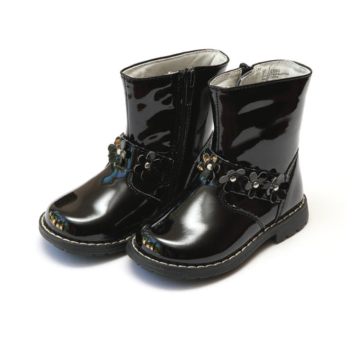 Robin Flower Belted Patent Black Boot - L'Amour Boots