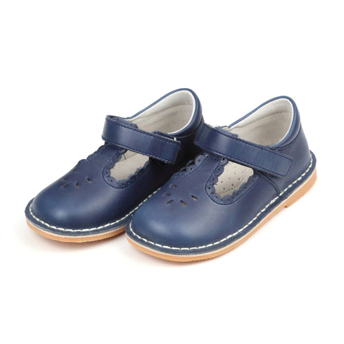 Angie Scalloped Navy T-Strap Mary Jane - L'Amour Shoes