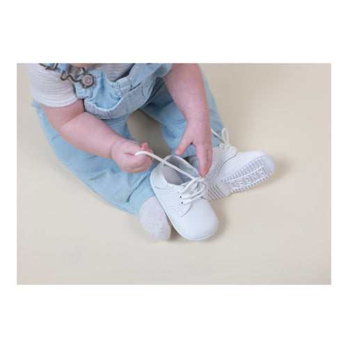 Baby Boy White  Leather Shoe - James Lace Up - Angel Baby L'Amour Shoes