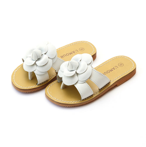Florence White Double Strap Flower Thong Sandal - L'Amour Shoes