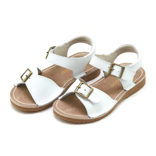 Olivia White Leather Buckle Open Toe Sandal - L'Amour Shoes