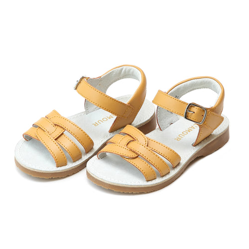 Peyton Girls Mustard Leather Braided Sandal - L'Amour Shoes
