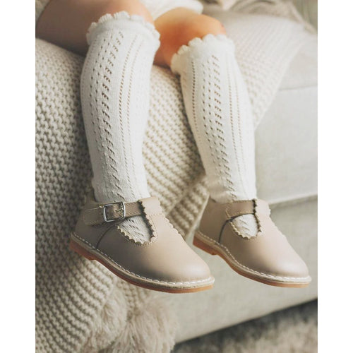 Toddler Girls Cotton Crochet Knee High Socks in Milk - L'Amour Shoes