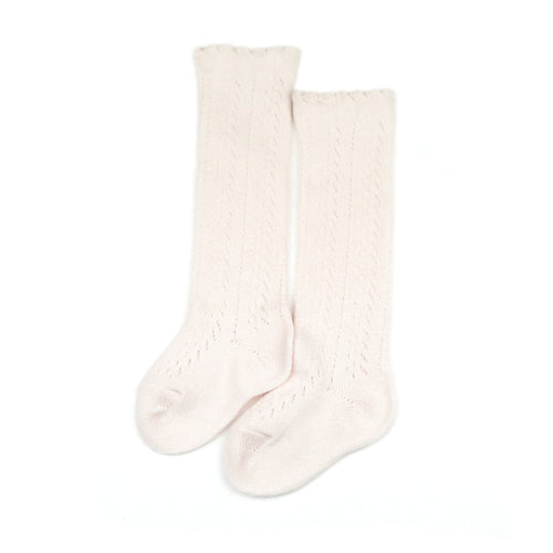 L'Amour Girls Socks - Crochet Knee High Socks in Powder Pink