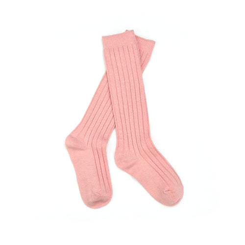 Girls Vintage Pink Ribbed Knee Socks