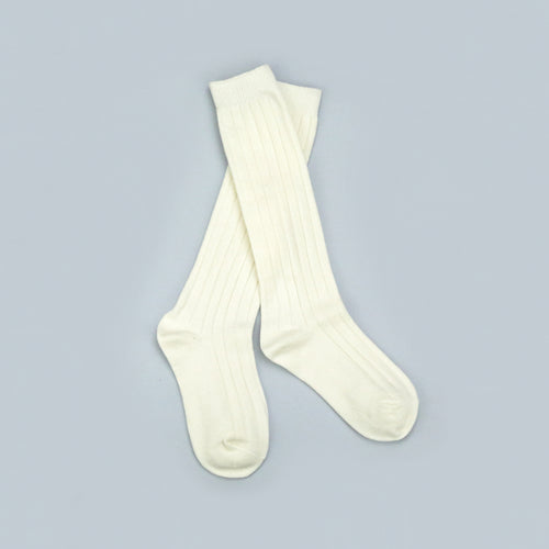 Ribbed Knee High Socks (White)
