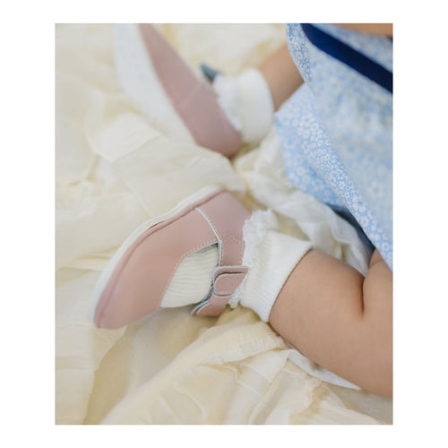 Dusty Pink Girls Velcro Flat Mary Jane - Ava -  L'Amour Shoes Baby