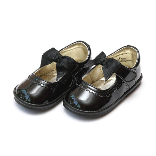 Elsa Black Grosgrain Bow Strap Mary Jane (Baby) - Angel Baby Shoes